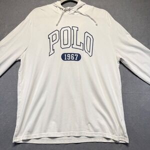 Polo Ralph Lauren Mens White Long Sleeve Hooded T-Shirt Polo 1967 Graphic Large